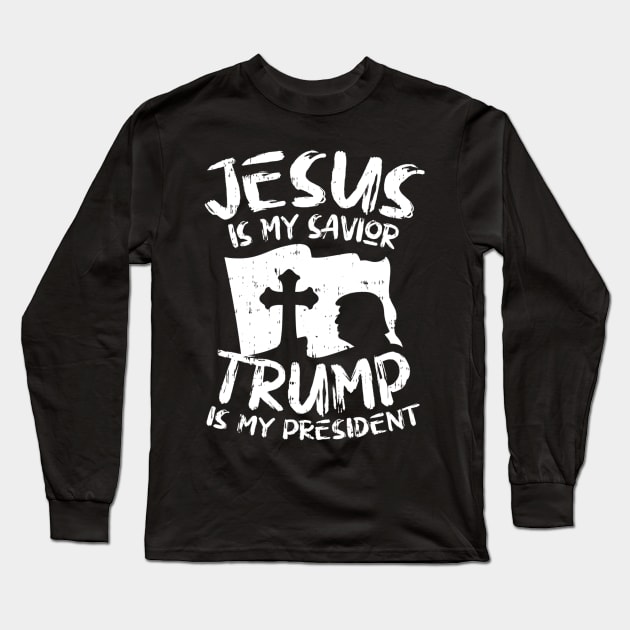 Jesus My Savior Trump President US Flag Cross Christian 2020 Long Sleeve T-Shirt by cedricchungerxc